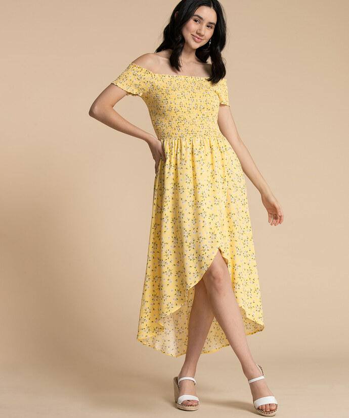 Smocked Off-Shoulder Asymmetrical Dress Image 1