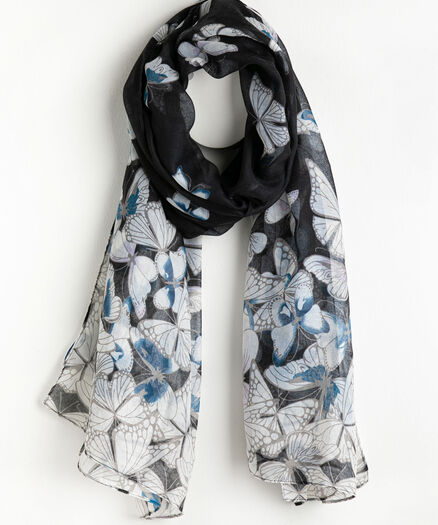 Lightweight Butterfly Scarf, Black/White/Blue/Purple Lightweight Butterfly Scarf, Black/White/Blue/Purple