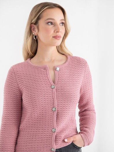 Novelty Button Down Cardigan, Lilas Novelty Button Down Cardigan, Lilas