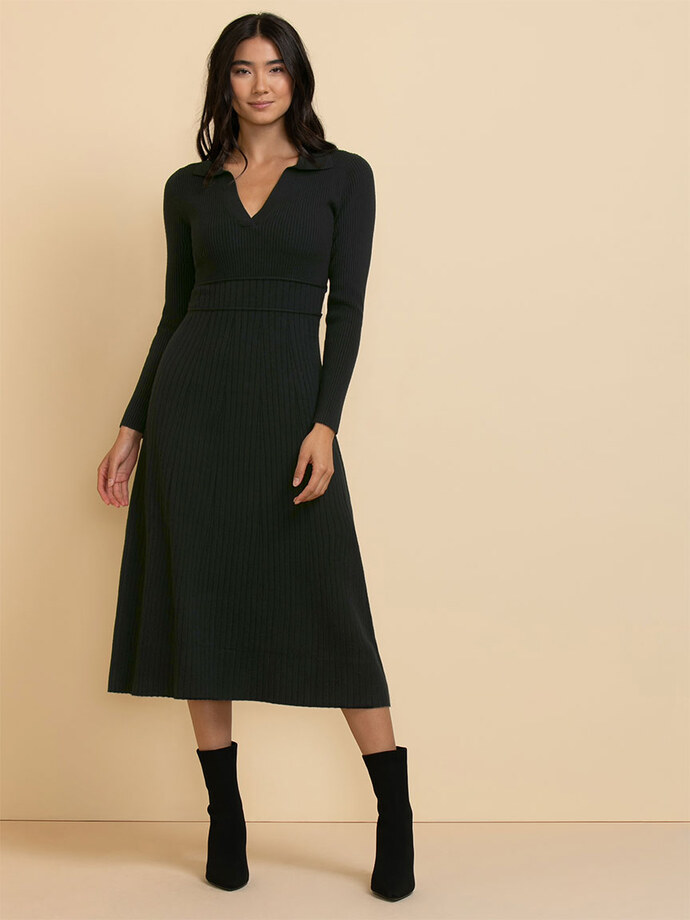Polo Collar Ribbed Sweater Dress Image 5