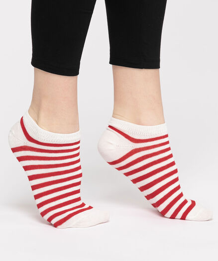 Red Striped Ankle Socks, Red/White