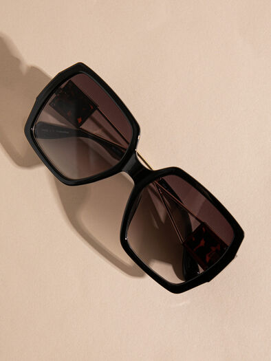 Oversized Black Frame Sunglasses, Black Oversized Black Frame Sunglasses, Black
