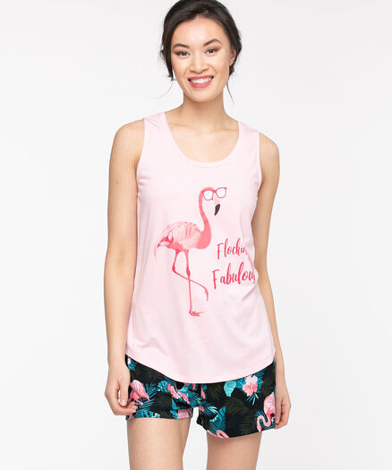 Flocking Fabulous Pajama Tank, Pink/Black