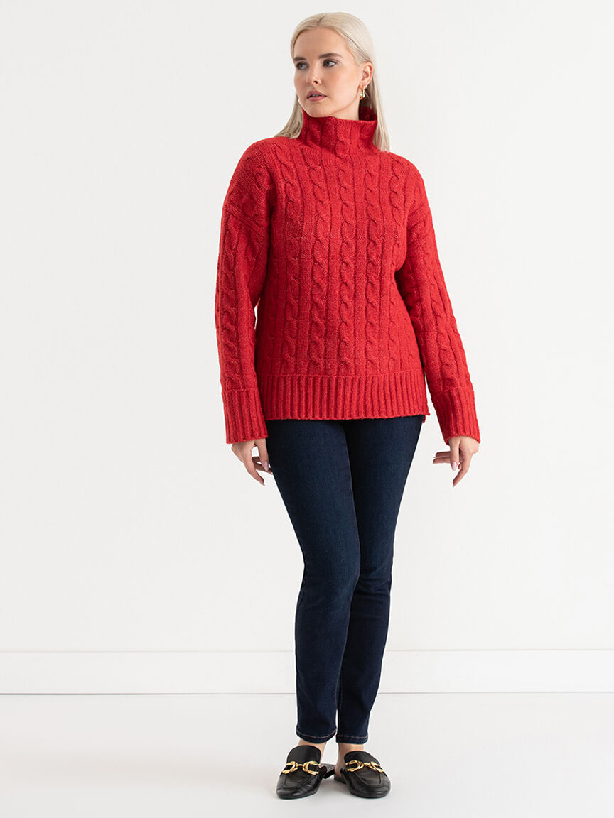 Mock neck cable sweater store