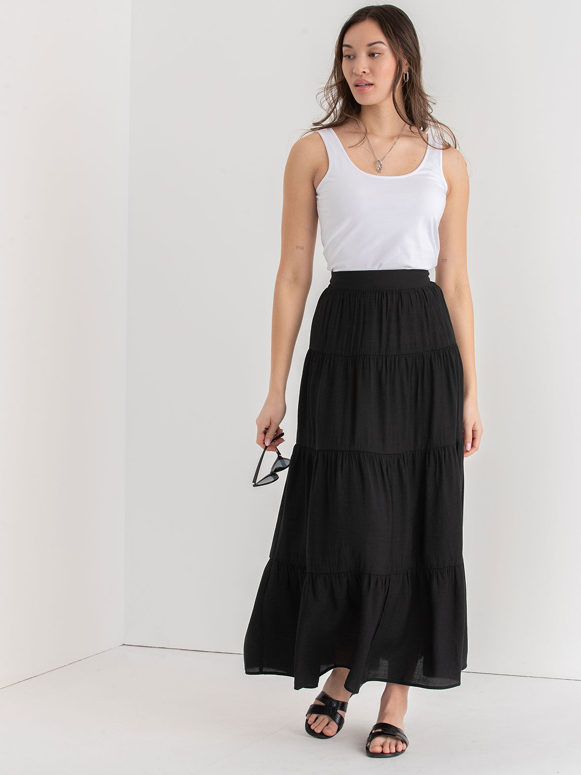 Gray tiered maxi online skirt