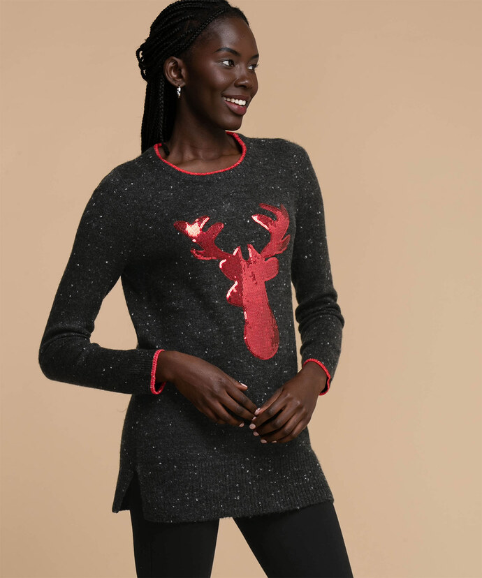 Sequin Reindeer Tunic Sweater Image 1