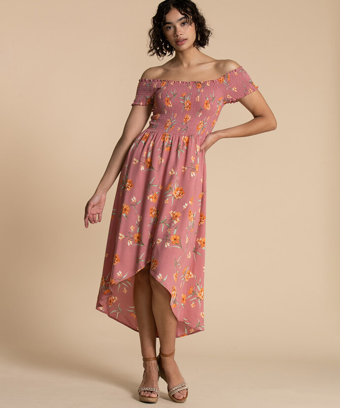 Smocked Off-Shoulder Asymmetrical Dress Image 4