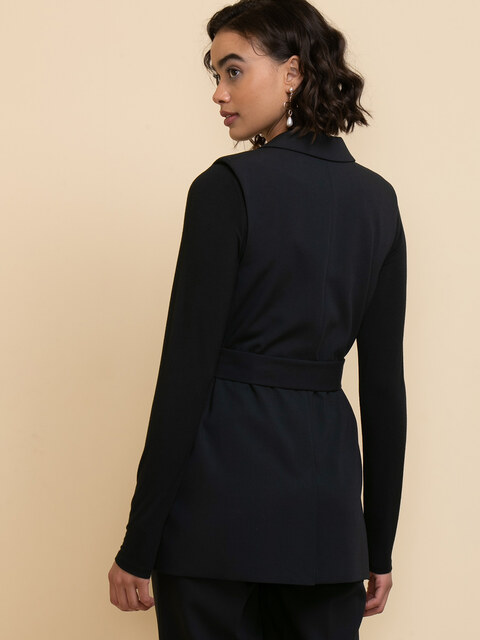 Long Line Belted Vest in Luxe Tailored