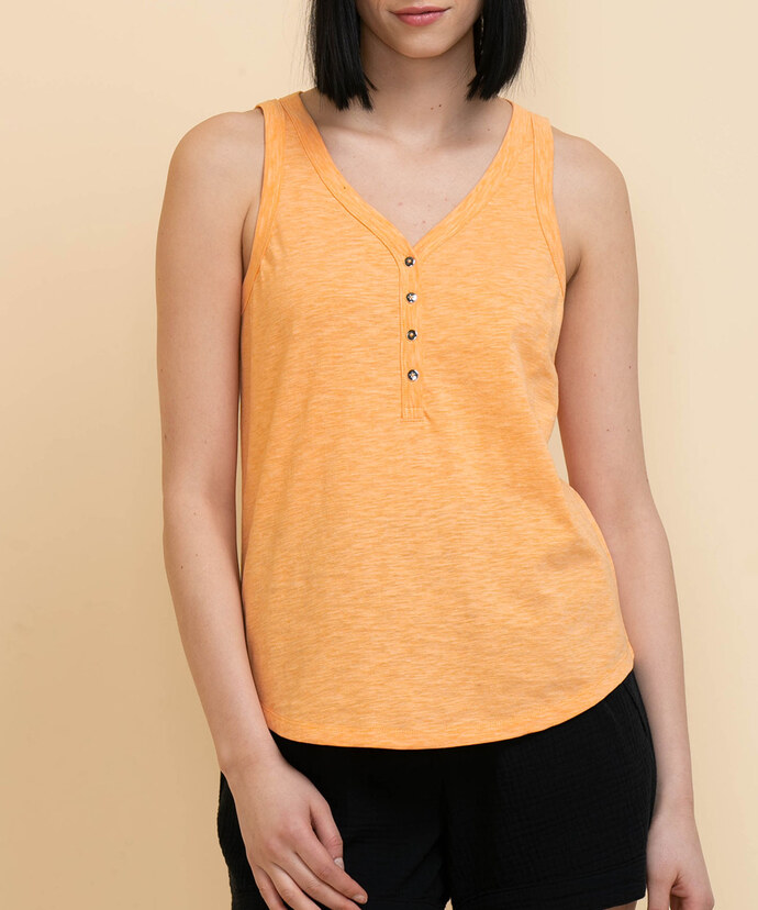 Sleeveless Henley Tee with Buttons Image 5