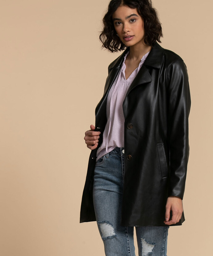 Belted Faux Leather Trench Coat Image 5