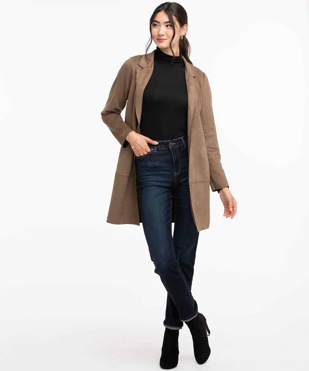 Faux suede jacket long online