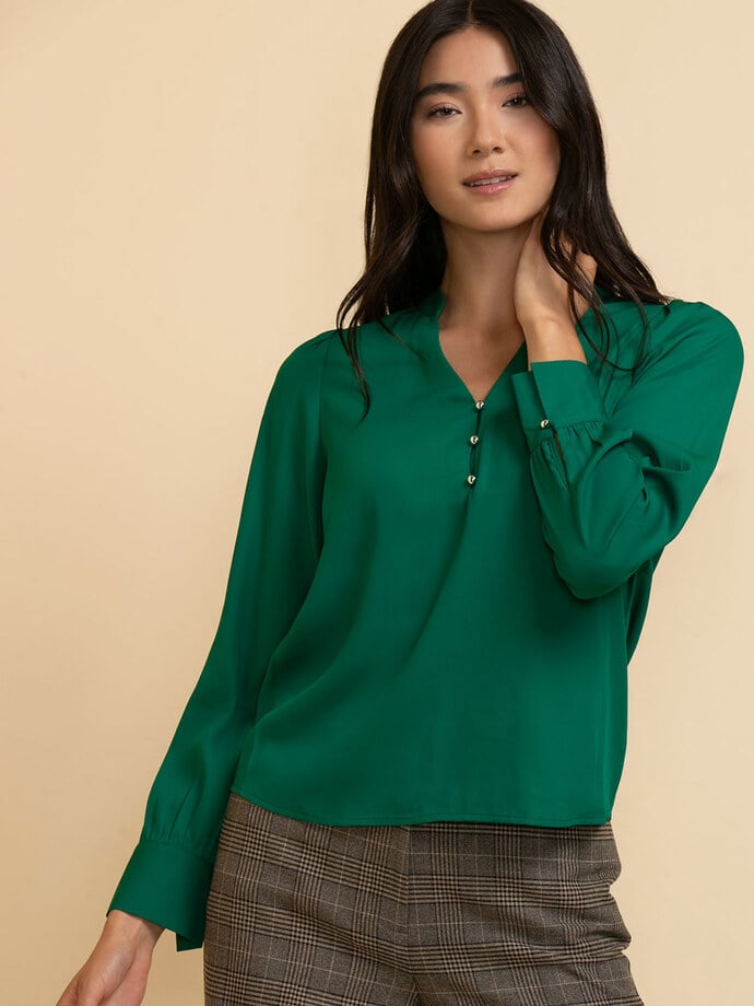 Long Sleeve V-Neck Blouse with Silver Buttons Image 4