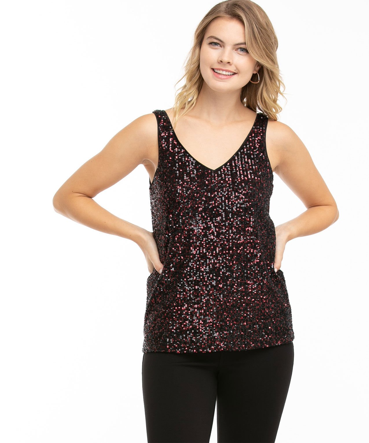 Black sleeveless sequin top store