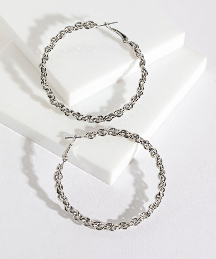 Large Twisted Chain Link Hoop Earrings Image 1