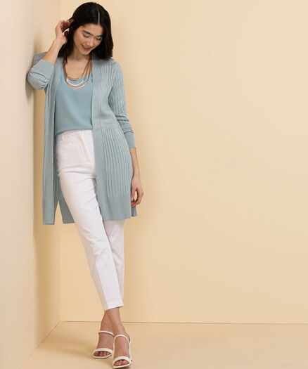 Long Sleeve Ribbed Cardigan, Pale Blue Long Sleeve Ribbed Cardigan, Pale Blue