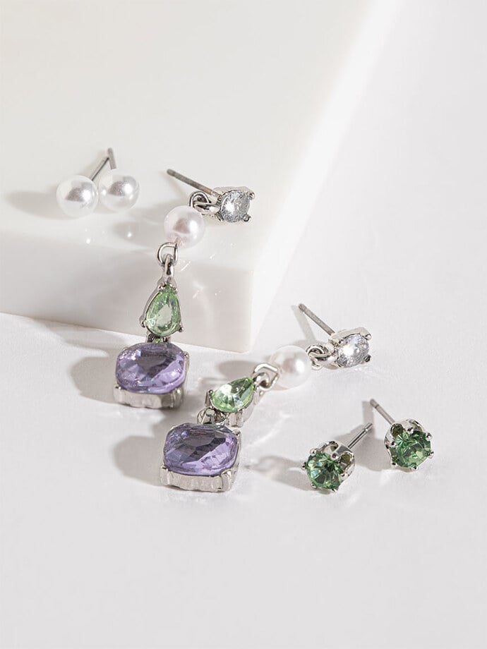 Coloured Crystals Earring Trio  Image 1