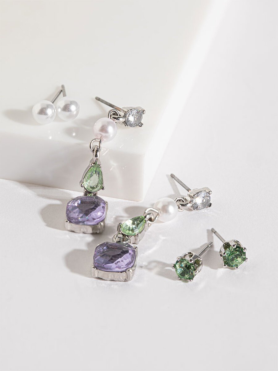 Coloured Crystals Earring Trio 