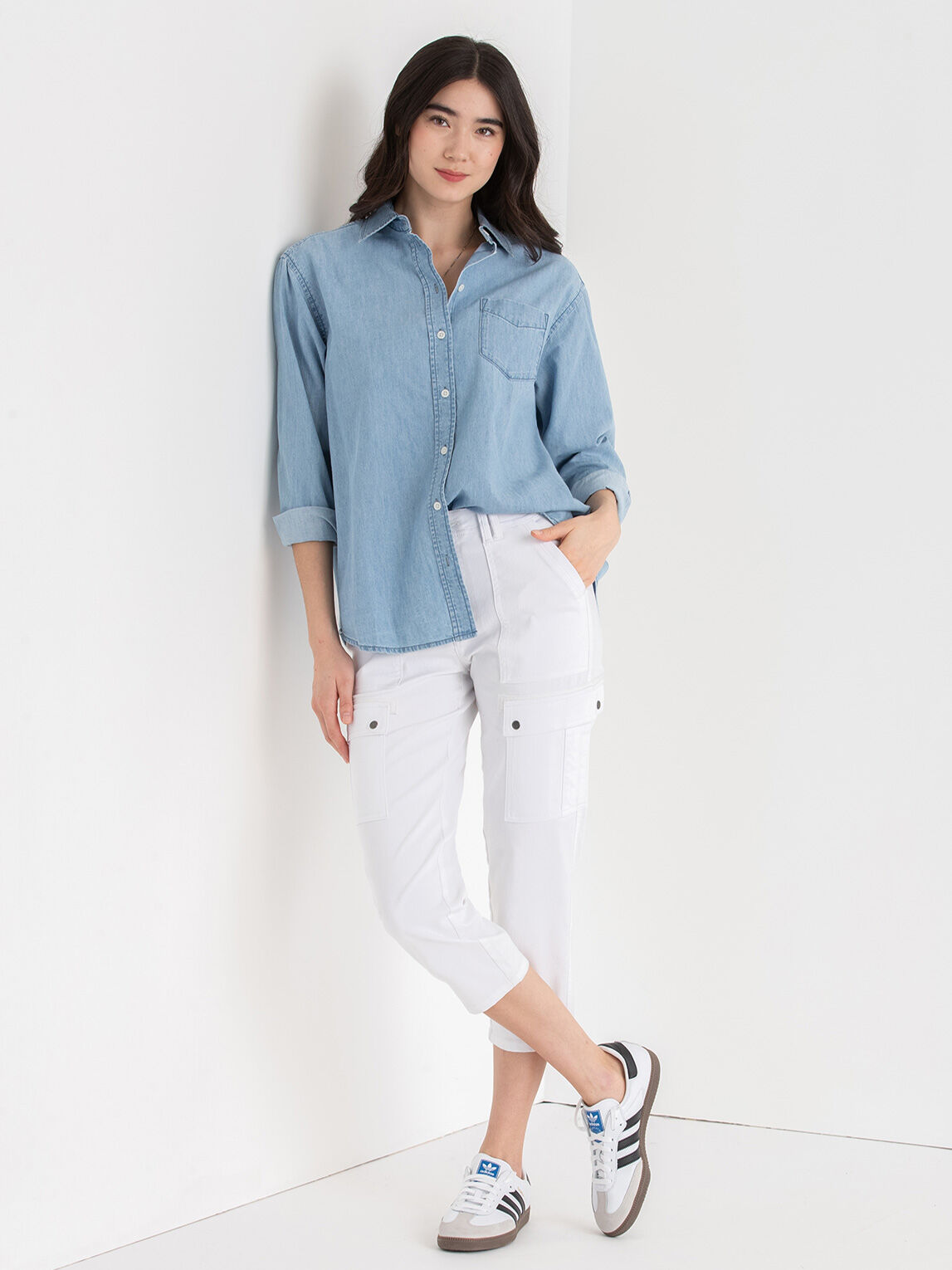 Relaxed Denim Button Up Shirt Ricki s Size S Mid Wash Colour