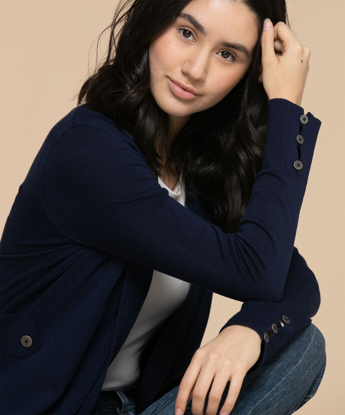 Navy Cardigan with Button Cuff Detail Image 2