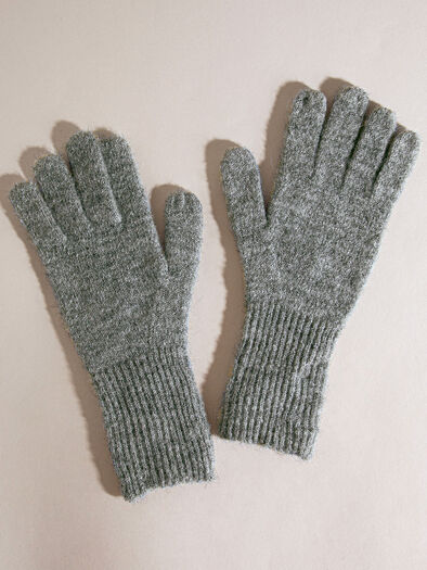 Alpaca Wool-Blend Knit Gloves, Grey