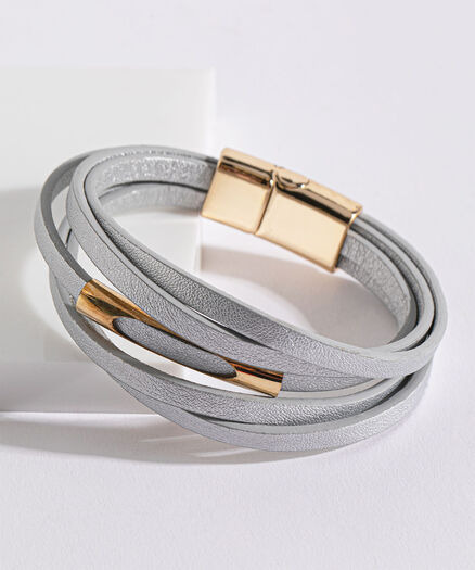 Grey Snap Bracelet /w Gold Bar Detail, Grey
