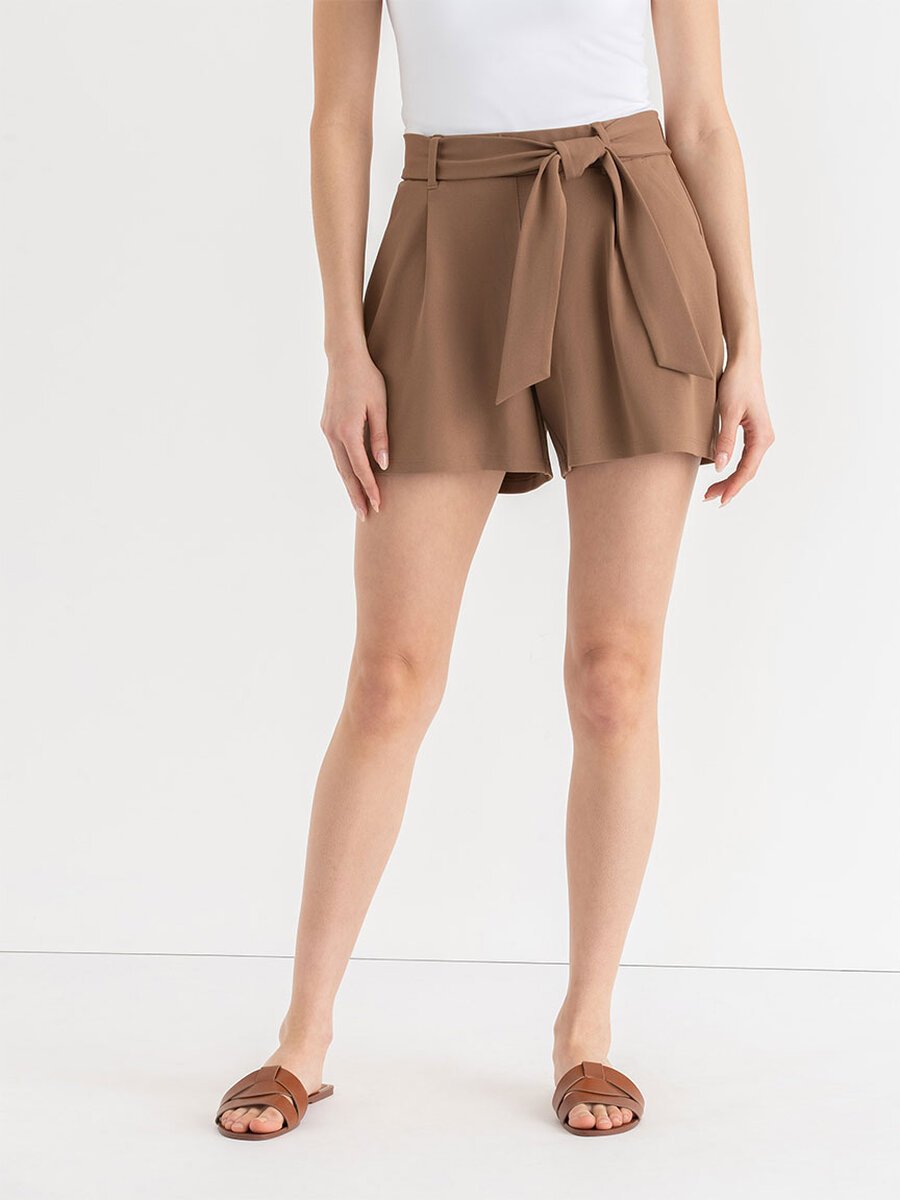Belted Short in Scuba Crepe