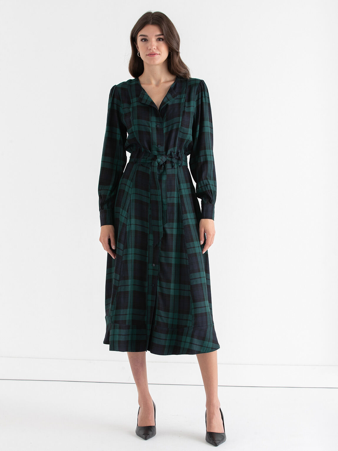 Fur Sleeve Plaid Shirt Dress - MISTREASS