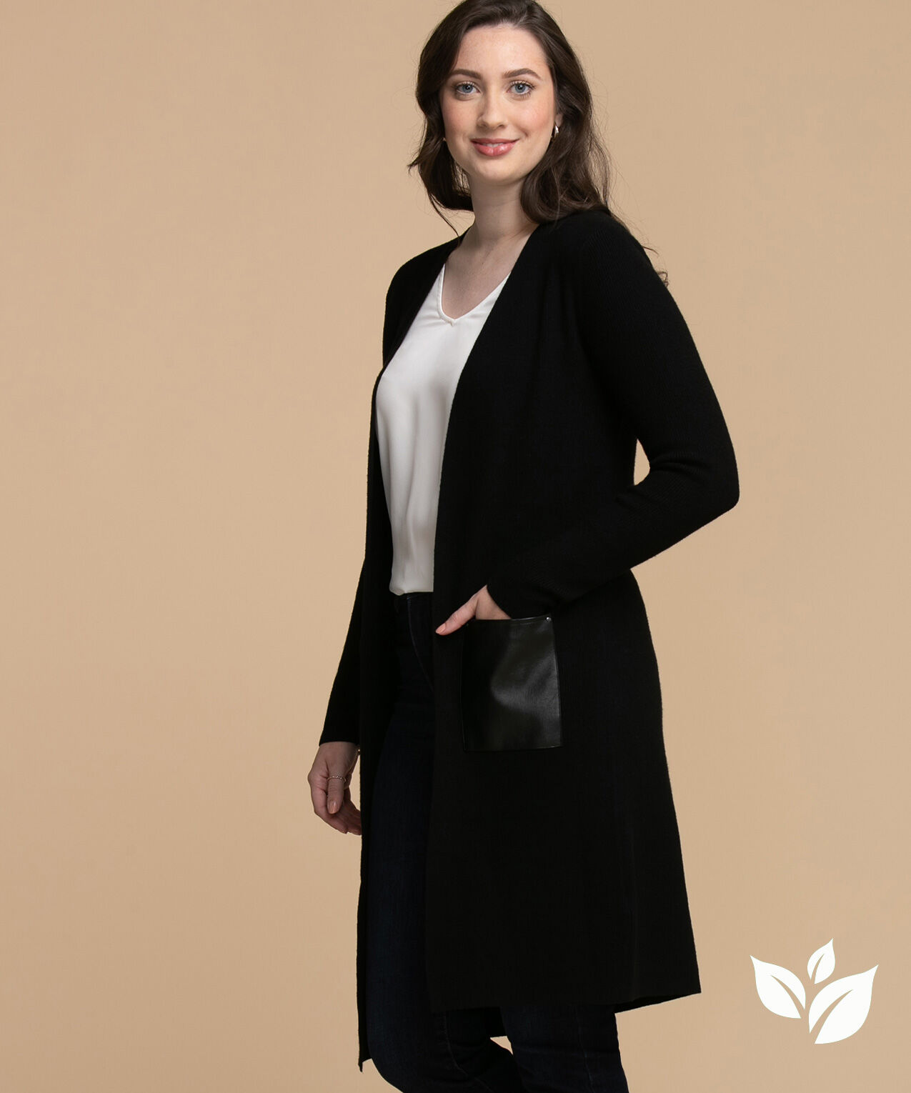 Eco Friendly Faux Leather Pocket Cardigan Rickis
