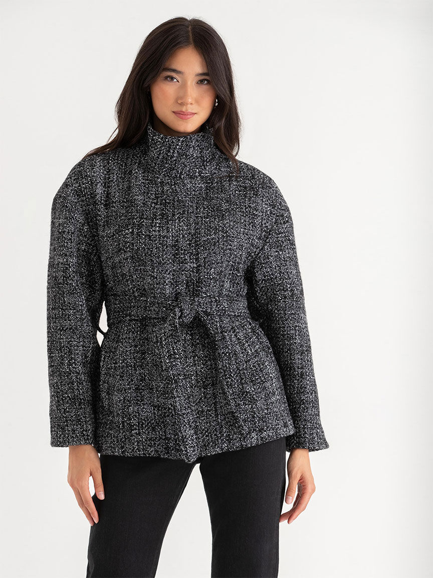 Black wrap wool coat womens hot sale