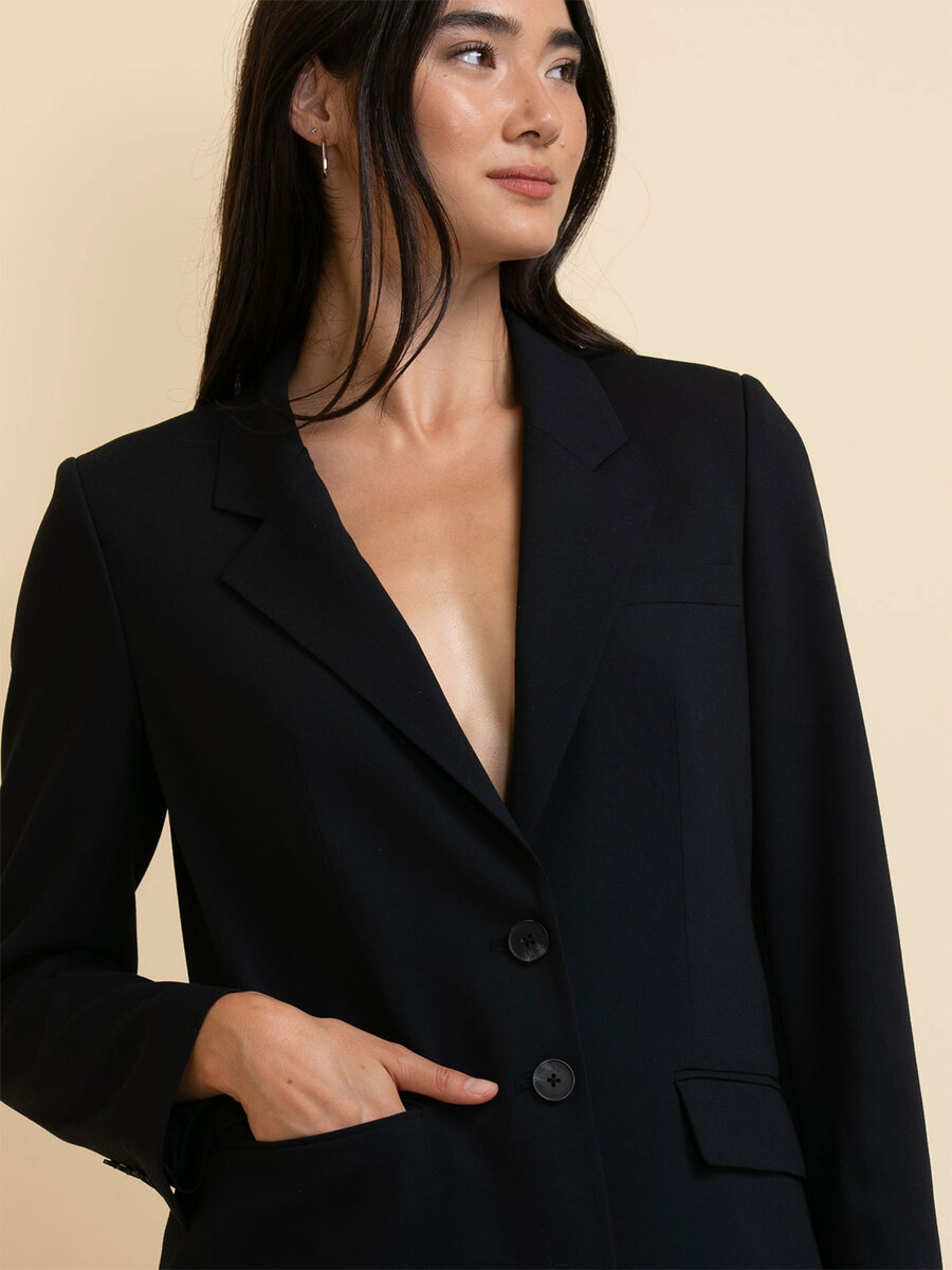 Double Button Relaxed Blazer in Luxe Tailored