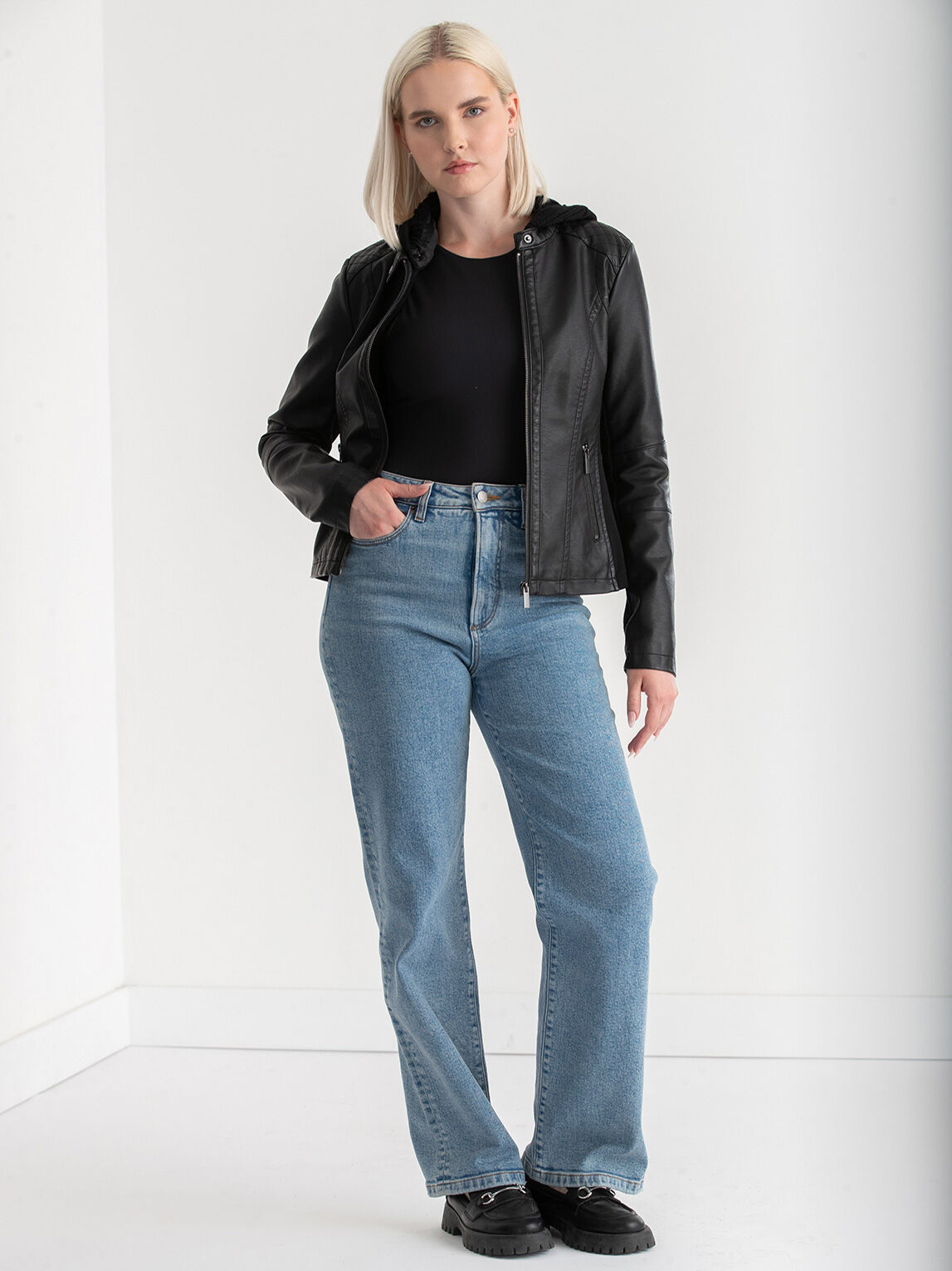 Cheap black faux leather on sale jacket