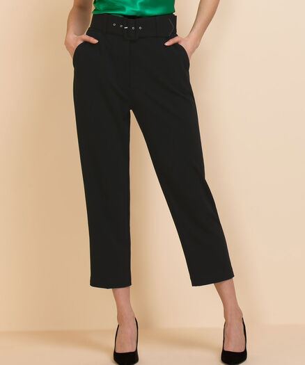 Tapered High Rise Pant with Belt in Scuba Crepe, Black