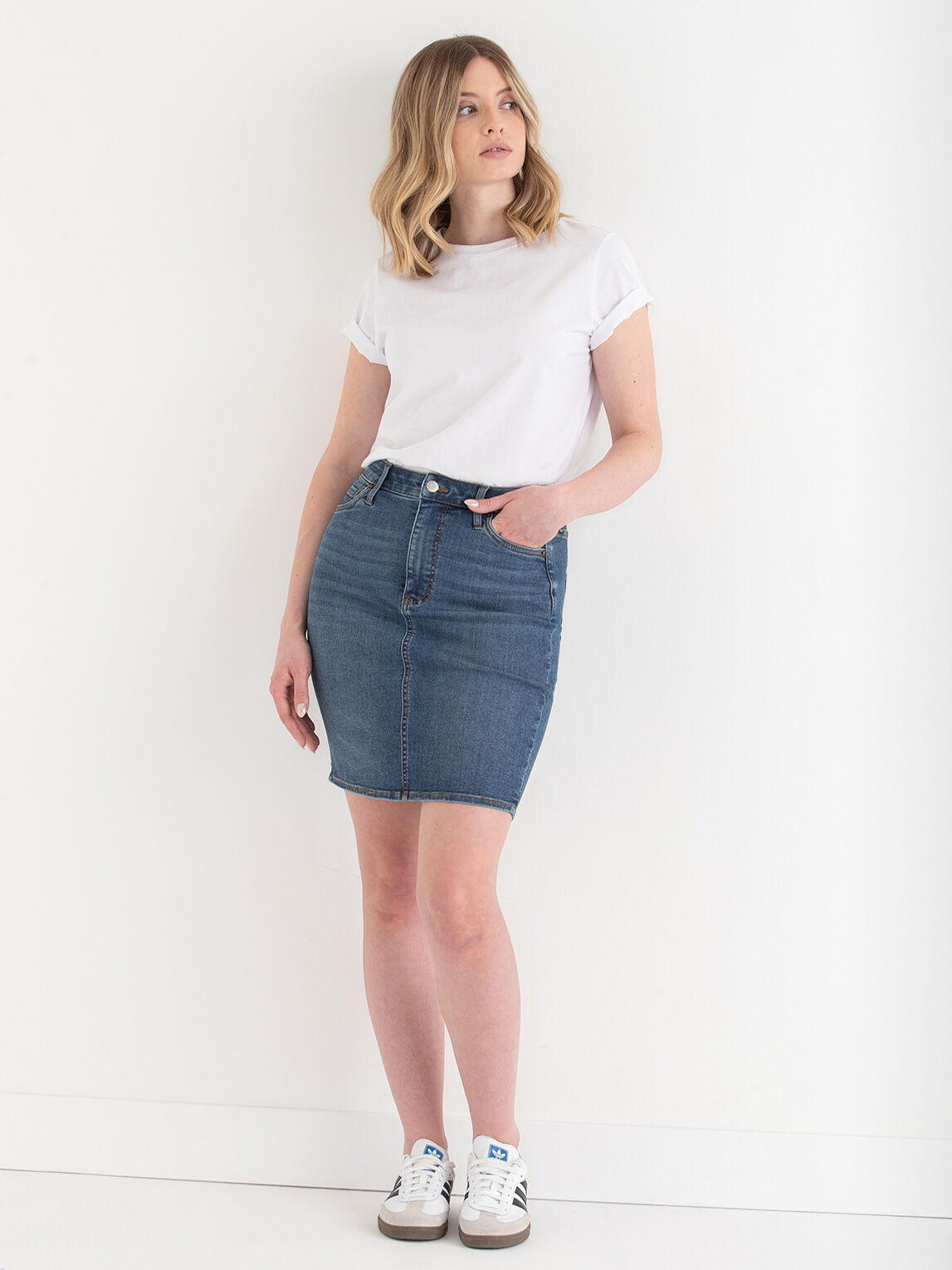 High end denim pencil skirt store