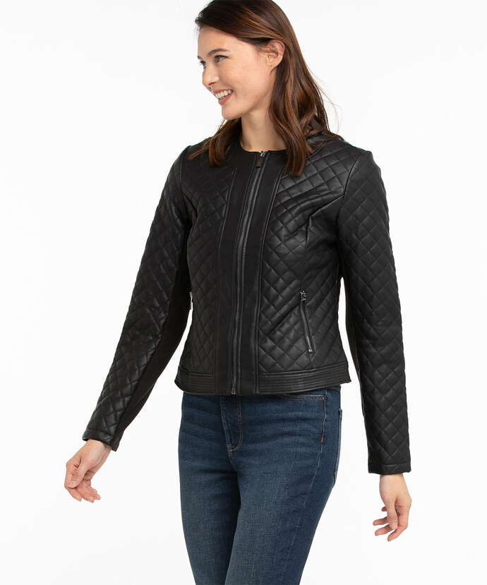 Quilted Vegan Leather Jacket Image 6