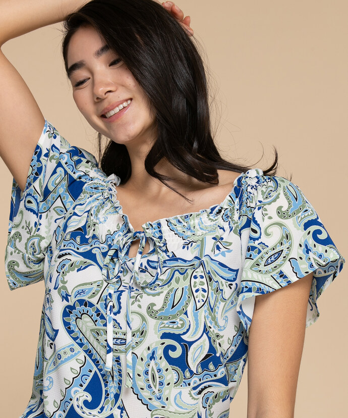 On or Off the Shoulder Top with Tied Neckline Image 2