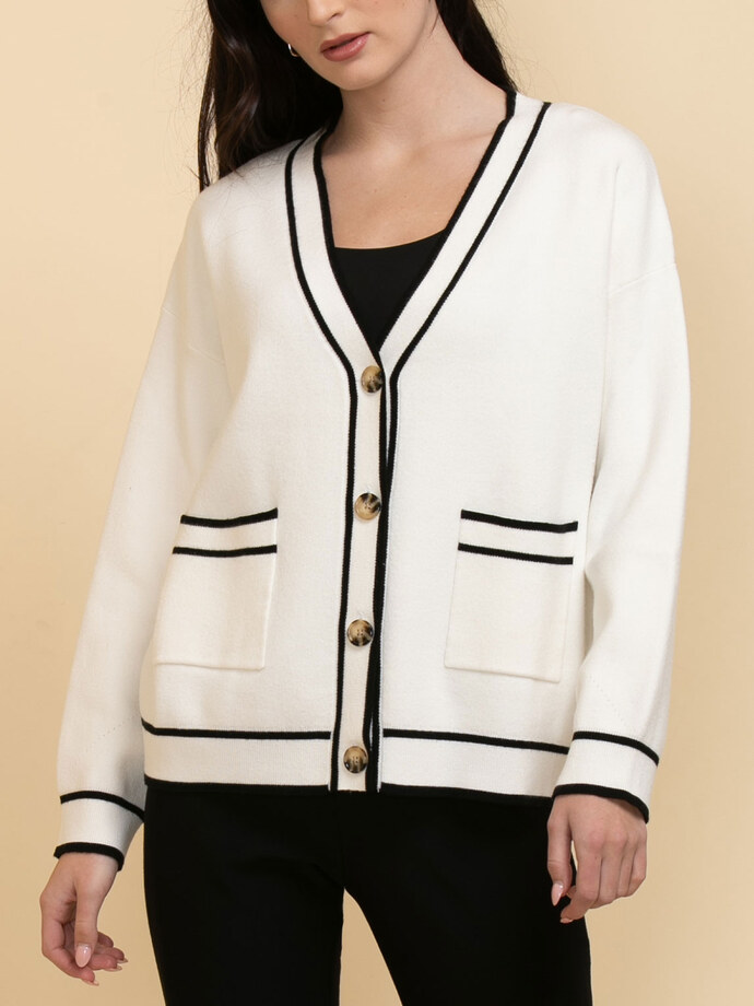 Button Front Cardigan with Tipping Image 3