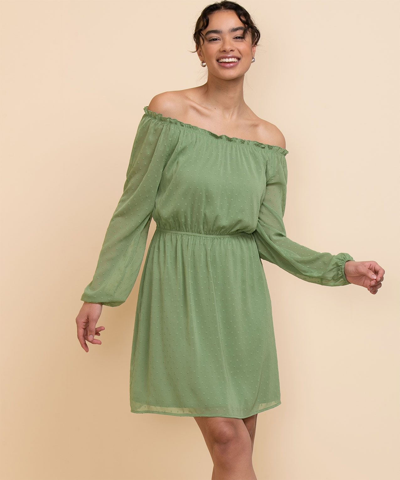 On Off Shoulder Swiss Dot Dress Rickis