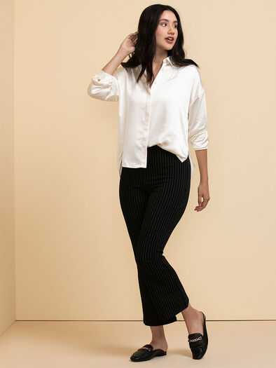 Long-Sleeved Satin Drop Shoulder Blouse, Sugar Swizzle Long-Sleeved Satin Drop Shoulder Blouse, Sugar Swizzle