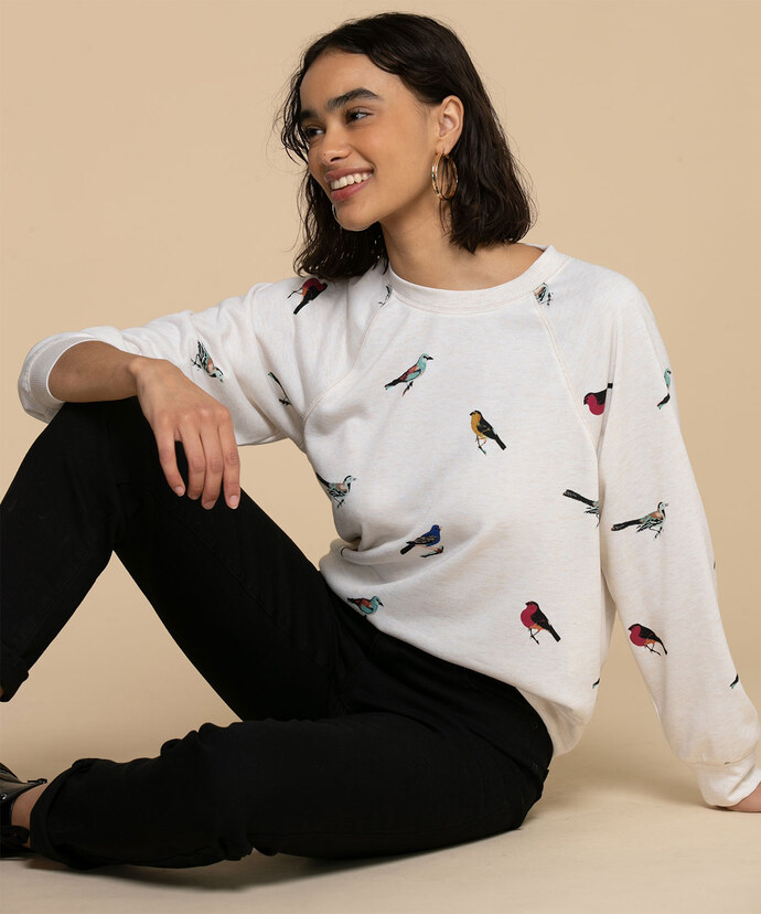 Raglan Sweatshirt with Bird Print Image 1