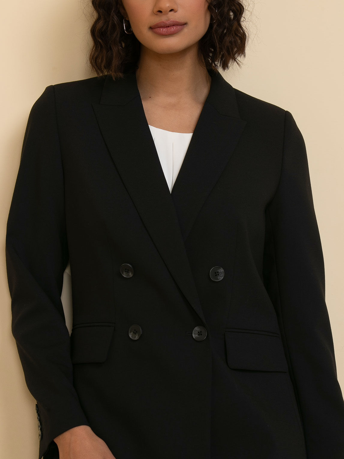 London Double Breasted Relaxed Blazer In Luxe Tailored Ricki s Size L Jet Black Colour