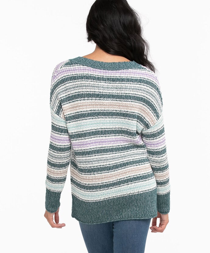 V-Neck Striped Knit Sweater Image 3
