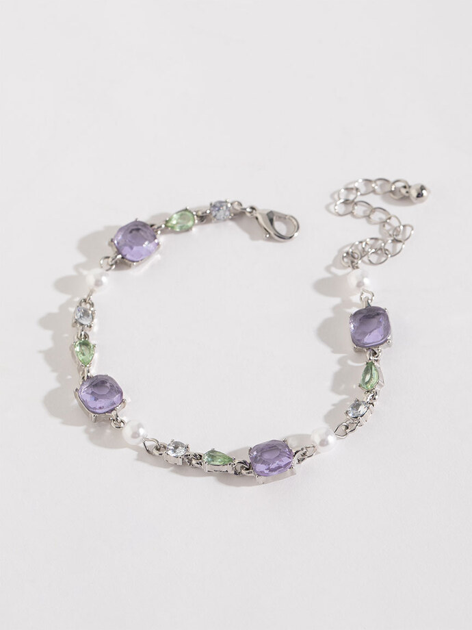 Dainty Pearl and Coloured Gem Bracelet Image 1