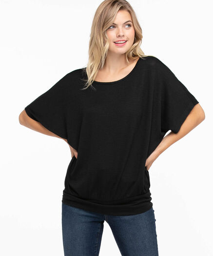 Extended Sleeve Banded Bottom Top, Black