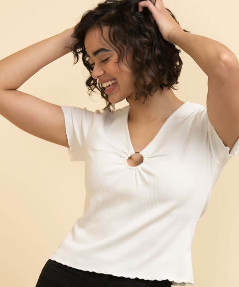 Short Sleeve V-Neck with Ring Front