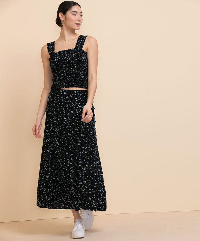 Thigh Slit Midi Skirt with Buttons Image 1