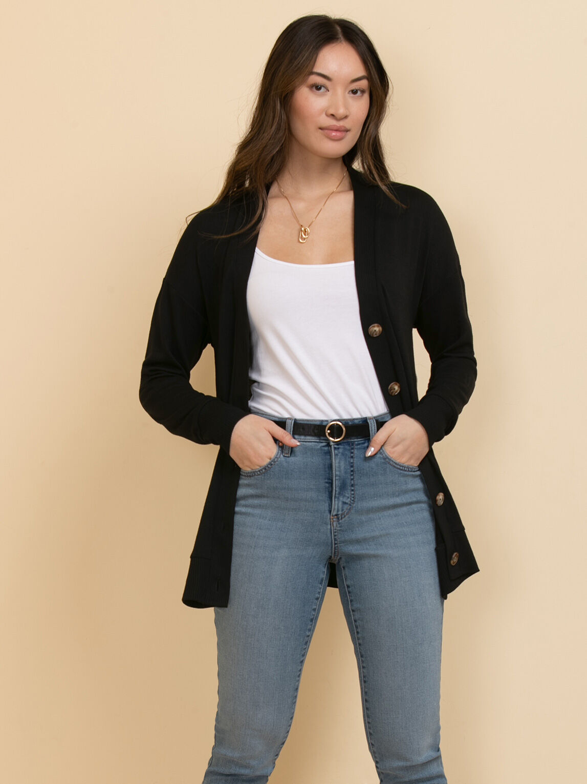 Long button front cardigan online
