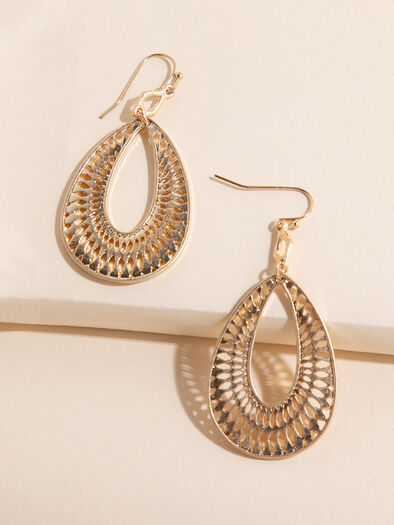 Gold Teardrop Design Earrings, Gold