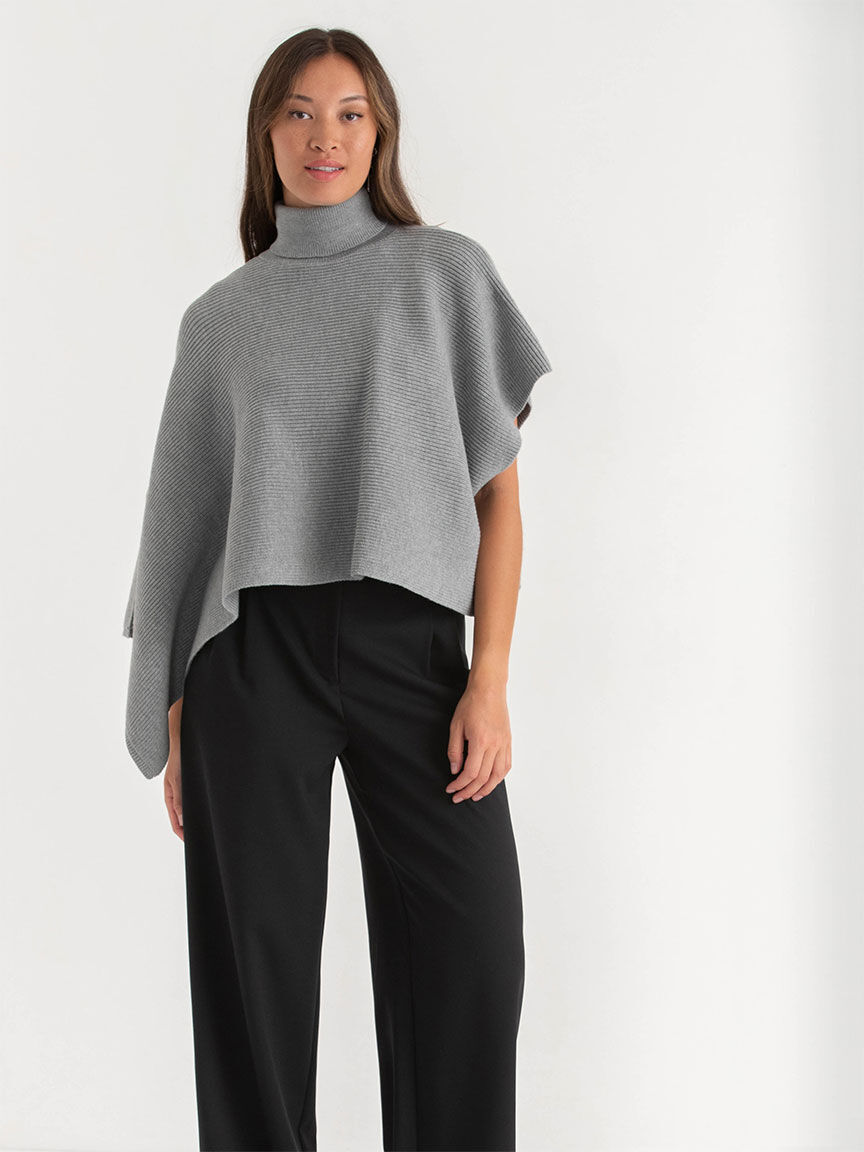 Asymmetrical ribbed turtleneck poncho outlet