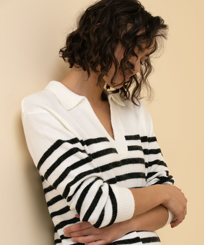 Long Sleeve Striped Henley Pullover Image 3