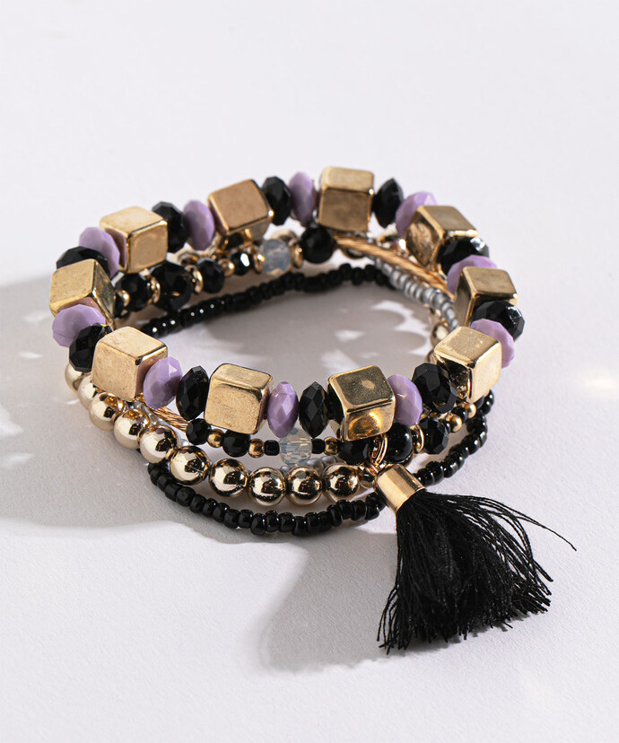 Five Layer Beaded Stretch Bracelet with Tassel Image 1